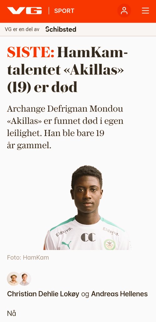 – Det er med stor sorg vi har mottatt budskapet om at Archange Defringan Mondou «Akillas» er død. Våre varmeste tanker går til hans familie og pårørende, skriver HamKam.

Hvil i fred Akillas 😔💔❤️🥀
Vi sender de varmeste kondolanser til hans bekjente og nærmeste, hvil i fred ❤️