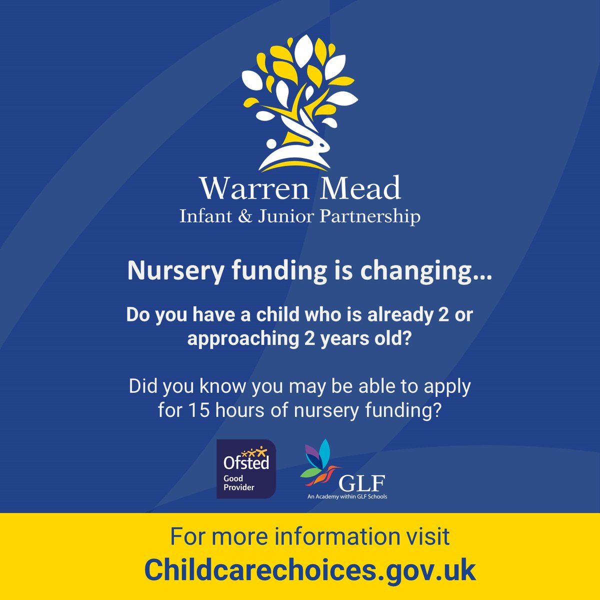 Nursery funding is changing! If you have a child who is 2 or approaching 2 years old, you may be able to apply for 15 hours of nursery funding. If you would like to have a tour of Warren Mead Nursery, click the link in our bio!