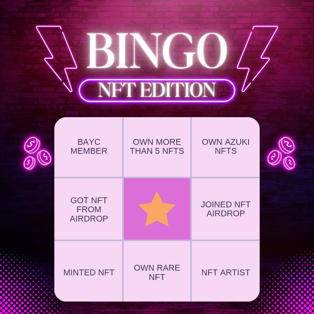 🧩 Let's play BINGO #NFT EDITION !

Write your #bingo and tag your friends on commen section 🚀 

#CryptoCommunity #nfts #NFTCommunity #NFTGiveaway #WikiBit #NFTCollection #NFTartist #AzukiCreator2023 #azukinft #bayc #BoredApeYachtClub #boredape #justinbiebernft