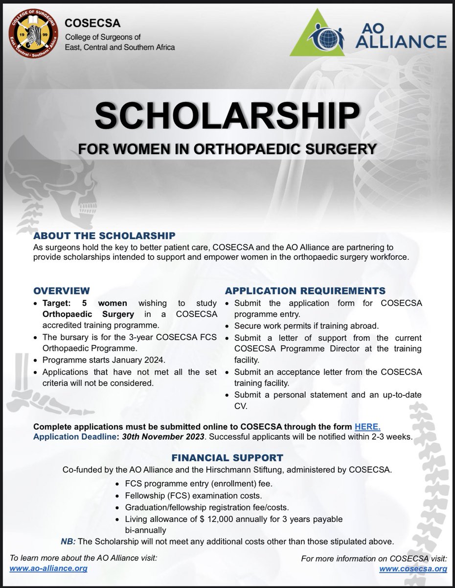 Ladies interested in orthopedics , don’t miss out this AO Alliance sponsorhip ! Apply, apply !!!