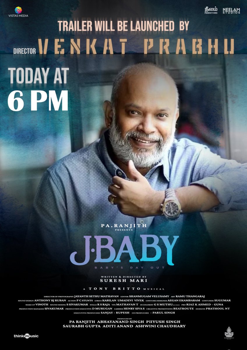 #JBabyTrailer today at 6️⃣ PM by @vp_offl

#JBabyFromMar8 🌼💙 #JBaby

@beemji @NeelamStudios_ @GRfilmssg @SakthiFilmFctry @sakthivelan_b @Sureshmariii #Urvashi #Dinesh #Maaran @jayanthsm #ShanmugamVelusamy @RamuThangraj