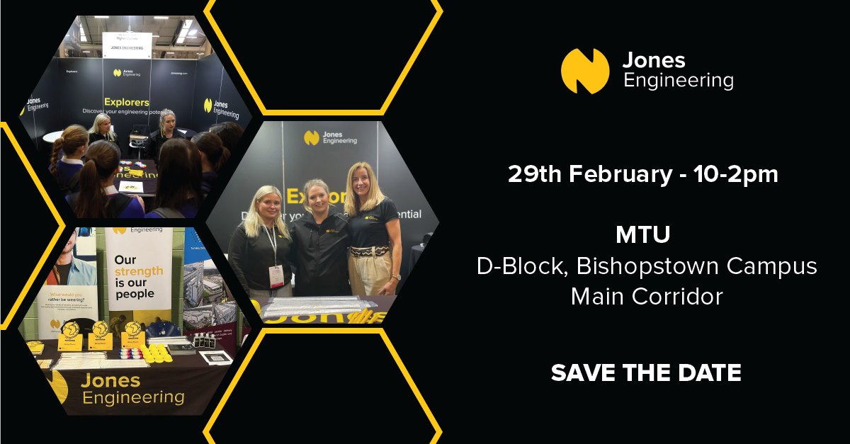 Jones Engineering (@jonesenghq) on Twitter photo We are excited to announce that we will be at the <a href="/MTU_ie/">Munster Technological University</a> Bishop’s town campus information session.
Pop over to our stand to chat with our Jones team and MTU Alumni about exciting opportunities with Jones Engineering
📅29th February
📍MTU 10am
#TeamJones We are excited to announce that we will be at the <a href="/MTU_ie/">Munster Technological University</a> Bishop’s town campus information session.
Pop over to our stand to chat with our Jones team and MTU Alumni about exciting opportunities with Jones Engineering
📅29th February
📍MTU 10am
#TeamJones
