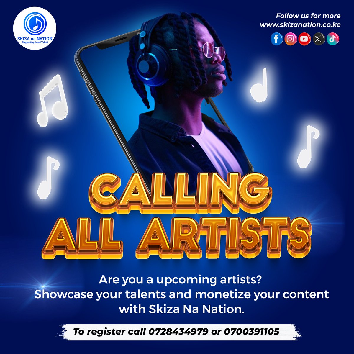 Are you an artist or content creator? Do you want to take your talent to the next level?

Join us today by reaching out on all our social platforms or giving us a call at 0728434979 or 0700391105 to sign up.

#skizananation #supportinglocaltalent #NTV #artistacquistions