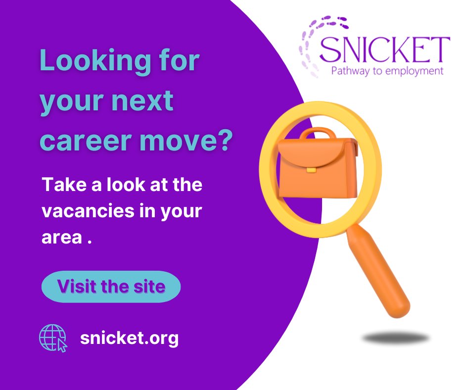 Are you looking for your next big challenge? A career change or a job move? 🔍💼 Look no further, Snicket is sure to have the perfect role for you! Filter by hours, location, salary and more. Finding a job has never been simpler! Visit snicket.org #Jobs #Jobsearch