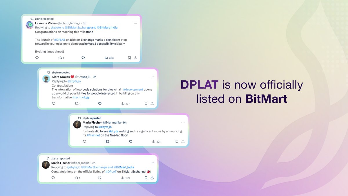 zbyte_io's tweet photo. #DPLAT is now officially listed on @BitMartExchange 

Check out the link here: https://t.co/xkbnYpK6QB 🚀

#zbyte #token #web3 #blockchain https://t.co/TcAIwbDTaK