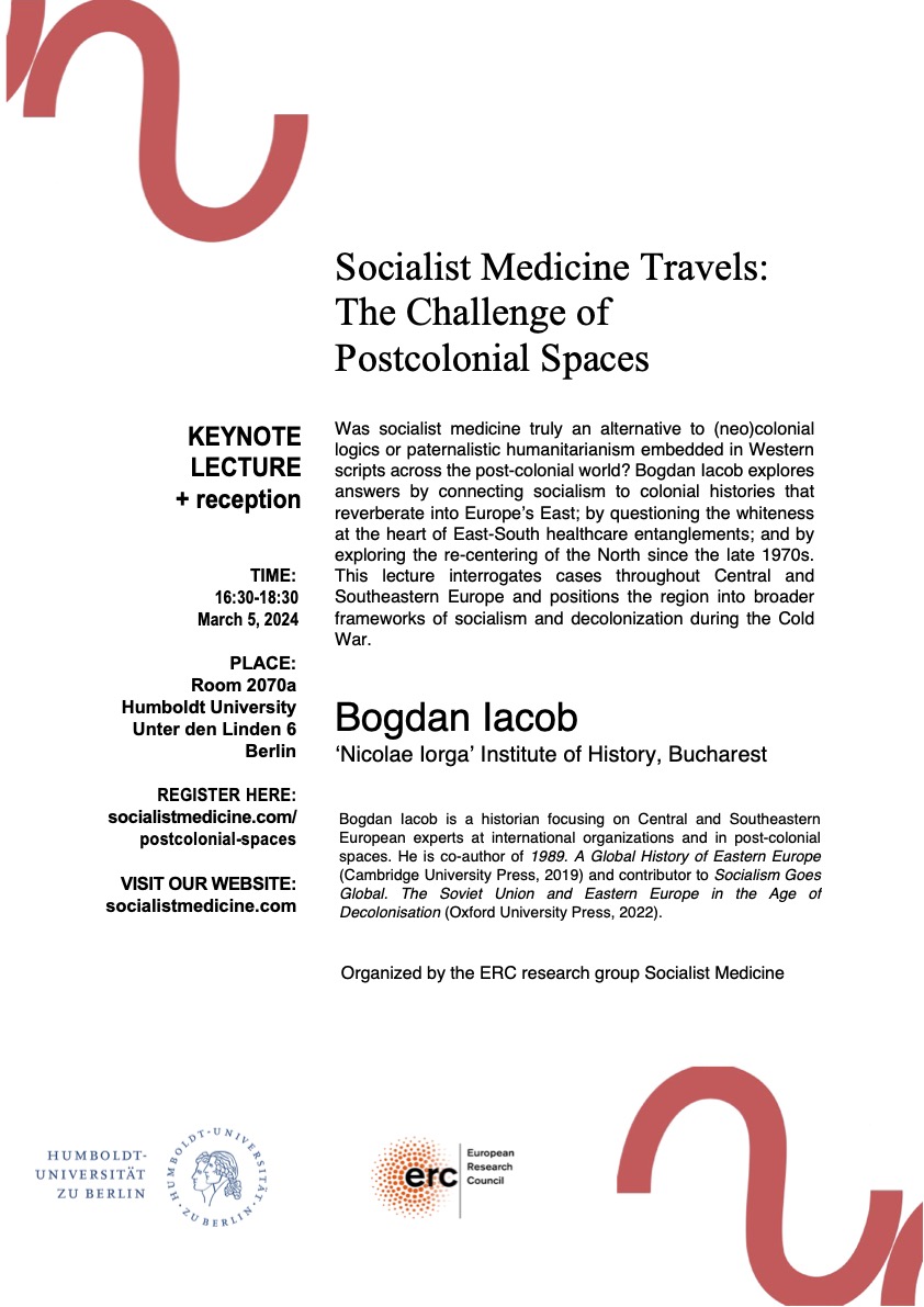 Join us for a wonderful hybrid talk by Bogdan Iacob at @HumboldtUni on March 5. Socialist Medicine Travels: The Challenge of #Postcolonial Spaces. Come in person or join online! See our website for more info and registration at socialistmedicine.com