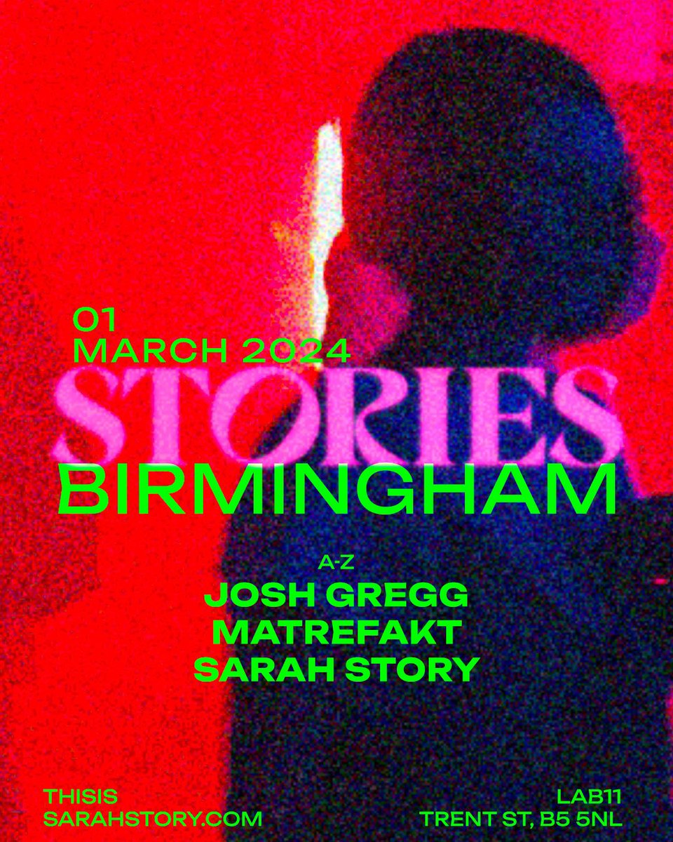 THIS FRIDAY! 🚀 I bring my first ever STORIES party to Birmingham @Lab11Warehouse I’ve invited 2 really exciting artists to join me, Liverpool’s @matrefakt & Birmingham’s @JoshGreggDJ See you on the dance floor! 🎟️ shorturl.at/dABO7