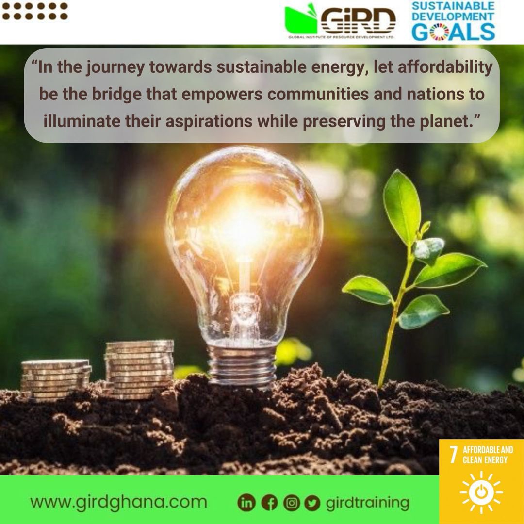 Building bridges to a sustainable future! Let affordability be the key that unlocks access to clean energy, empowering communities and nations to shine brightly while preserving our planet. 🌍💡

#SDG7
#AffordableEnergy
#SustainableFuture
#GirdTraining