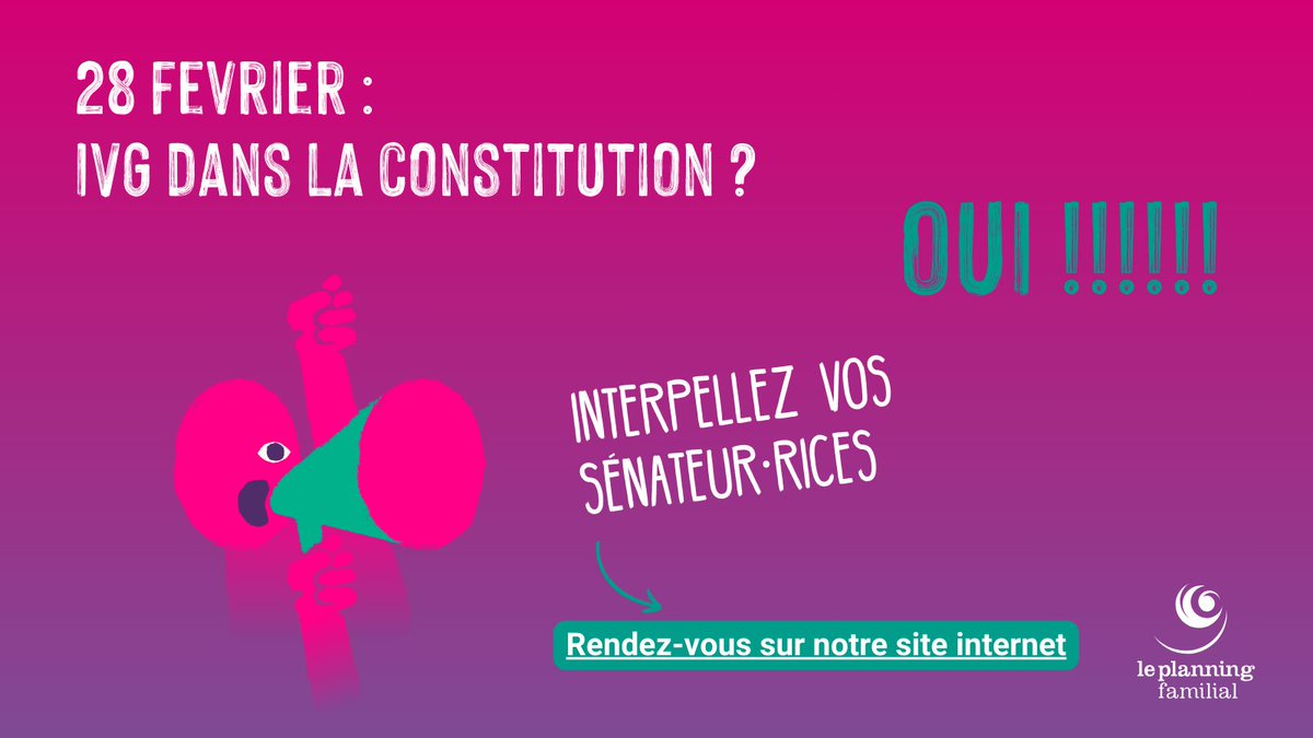 Les anti IVG se mobilisent ? Nous aussi !💚✊

📢En 2 clics, interpellez vos sénateurs et sénatrices. Un outil simple et efficace. L'essayer c'est l'adopter 😉
➡️planning-familial.org/fr/vote-du-28

#IVGDansLaConstitution