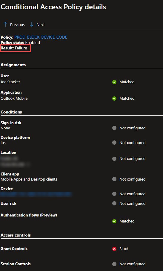 ITguySoCal's tweet image. UNEXPECTED: Blocking Device Code flow with Entra Conditional Access Policy blocked Outlook Mobile and Teams Mobile on iOS. 
Recommendation: Use Report Only Mode for now.
#DeviceCode #Entra