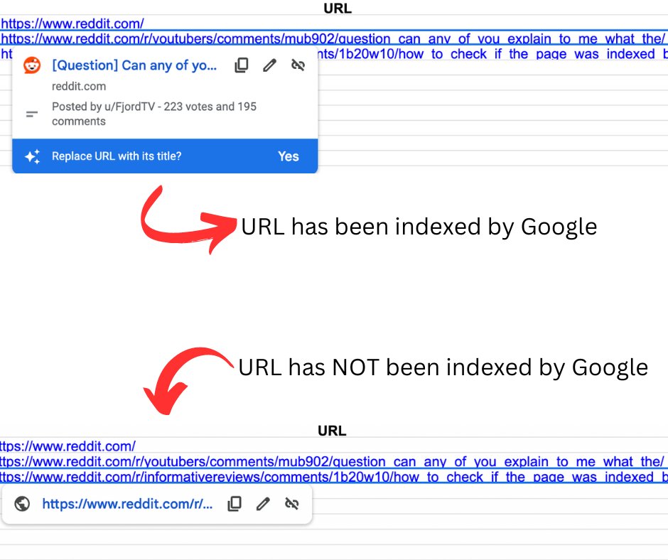 alex__savy's tweet photo. Did you know that you can check if the URL has been indexed by Google in Google Sheets?

You simply click on the URL and if you see the favicon and page title, it means that it has been indexed by Google.

#SEO #Googleindex https://t.co/26YwxENfxB