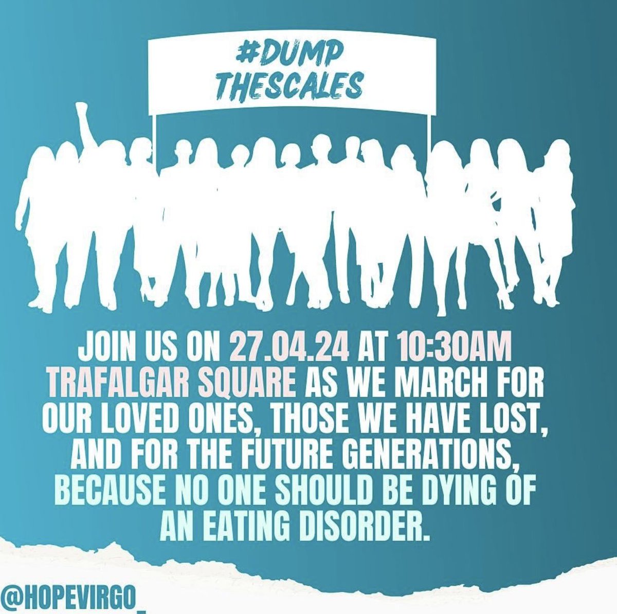 Join @HopeVirgo on April 27th in Trafalgar Square to march for all affected by eating disorders and to encourage people to #DumpTheScales! We hope to see as many of you there as possible! More info: tickettailor.com/events/dumpthe…
