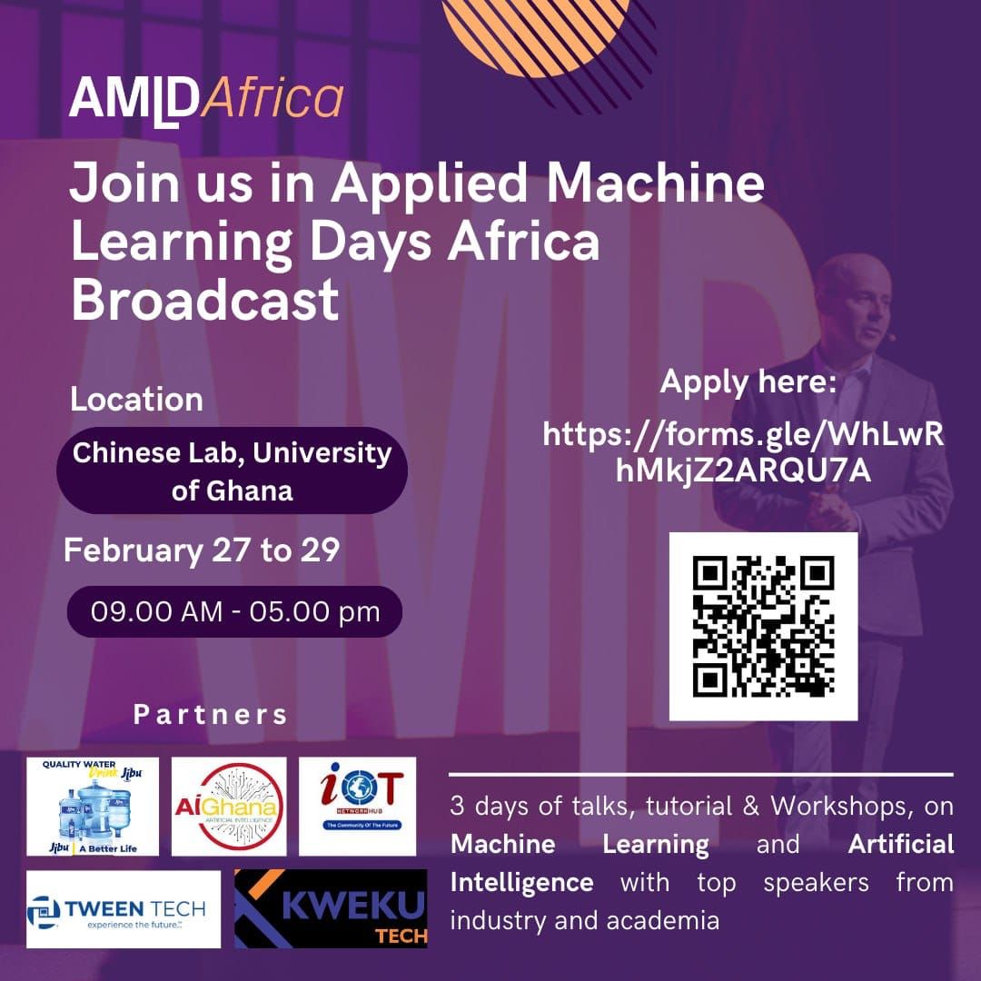 AI Ghana (@aighana1) on Twitter photo EXCITING NEWS!🥳
We are thrilled to have partnered with <a href="/AMLDAfrica/">Applied Machine Learning Days Africa</a> Broadcast 2024!
There's still chance to join for groundbreaking talks, tutorials, and workshops on AI and ML.
REGISTER HERE: forms.gle/WhLwRhMkjZ2ARQ…
#amldafrica
#machinelearning
#artificialintelligence EXCITING NEWS!🥳
We are thrilled to have partnered with <a href="/AMLDAfrica/">Applied Machine Learning Days Africa</a> Broadcast 2024!
There's still chance to join for groundbreaking talks, tutorials, and workshops on AI and ML.
REGISTER HERE: forms.gle/WhLwRhMkjZ2ARQ…
#amldafrica
#machinelearning
#artificialintelligence