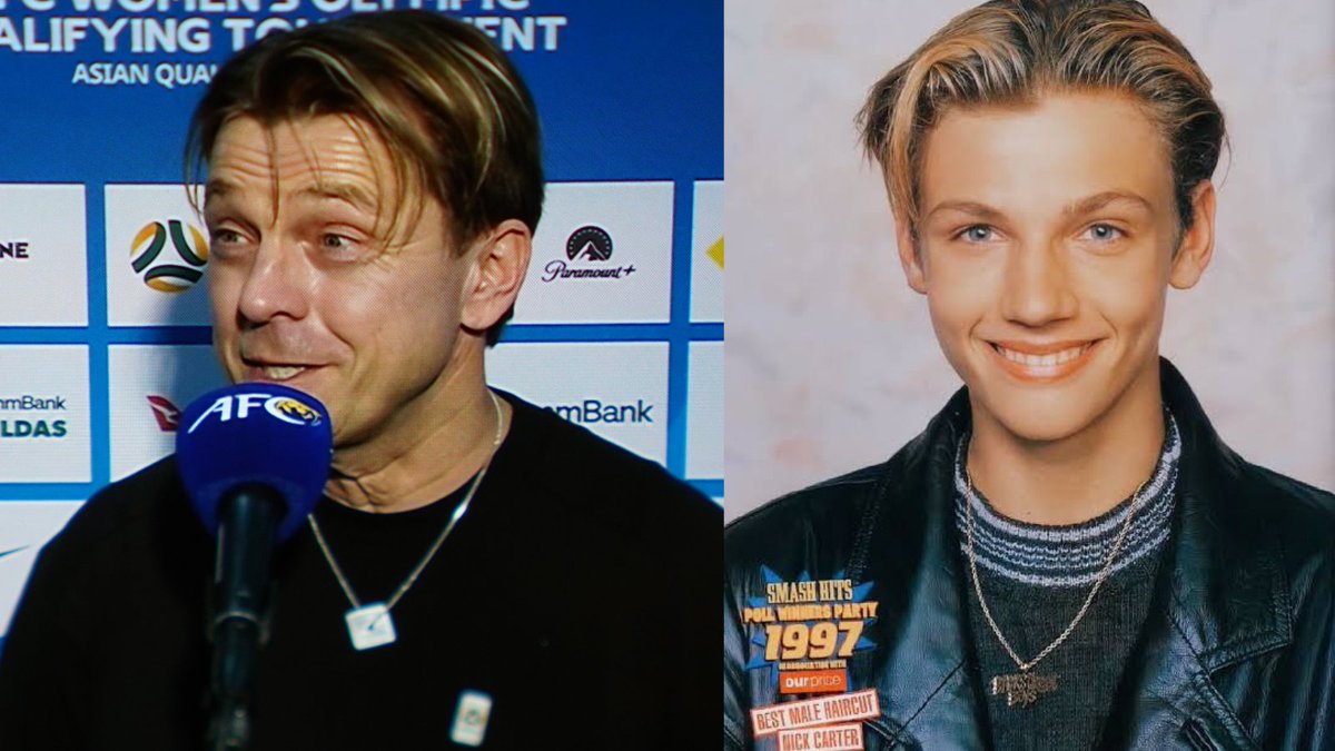 Cparaskevas's tweet photo. @JPHowcroft Here's Tony G fulfilling his destiny as Nick Carter 90s Reincarnate.

It's TG's world and we're all just vibe-ing in it.

#AUSUZB #matildas #tonyg #nickcarter #the90swasactuallywaybetter https://t.co/XnN3gWPopr