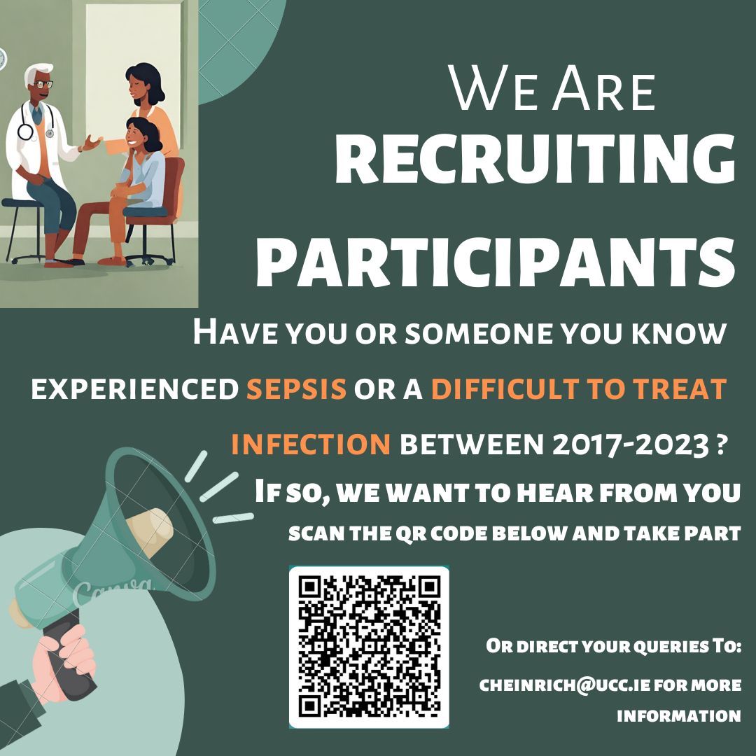 📢 We’re seeking participants for a study on #sepsis & #antimicrobial resistant infections. If you have experienced this or know someone who has, we’d love to hear your story. Participation is voluntary & anonymous. Contact @ClaraHHeinrich at cheinrich@ucc.ie for more info.