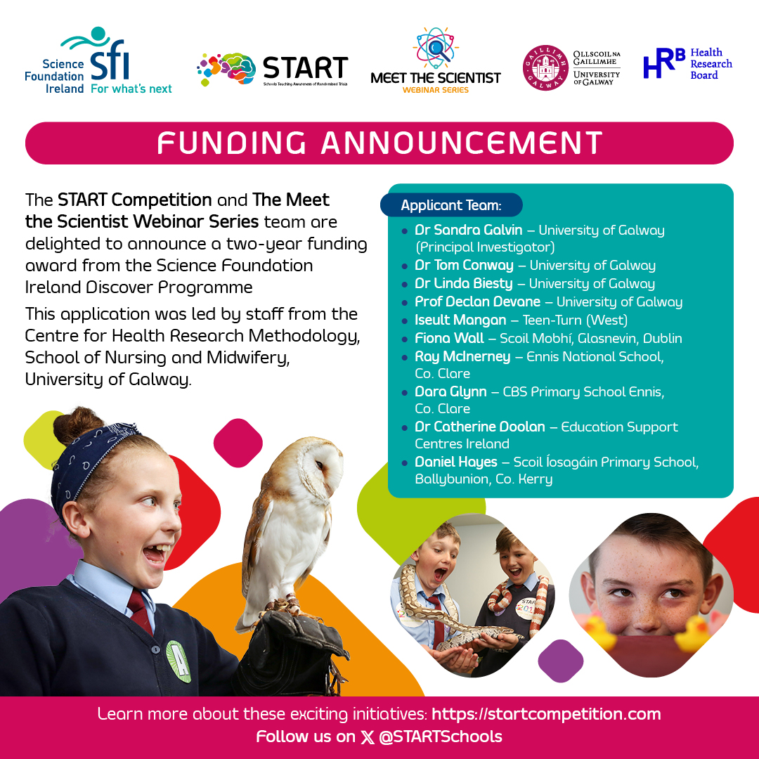 🥳The excitement is REAL! ✨ Our team @uniofgalway are delighted to have received 2 years of @scienceirel Discover #funding to help bring The START Competition & #MeetTheScientist webinar series to the next level! Stay tuned to see big impacts! #STEM sfi.ie/research-news/…