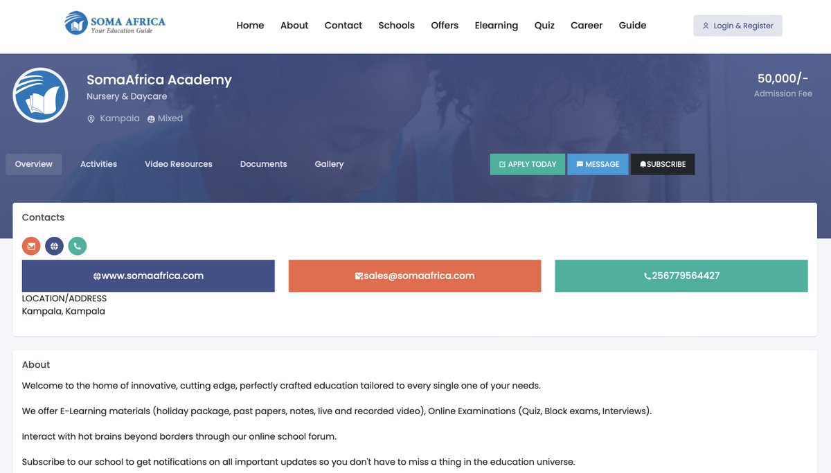 soma_africa's tweet image. Unlock The Future Of Education With SomaAfrica - 02

SCHOOL MINI WEBSITE

Each school gets a mini website on our system where you can find everything about them i.e contact info, about us, fees, requirements, gallery etc &amp;amp; all their services.

somaafrica.com
#SomaFuture