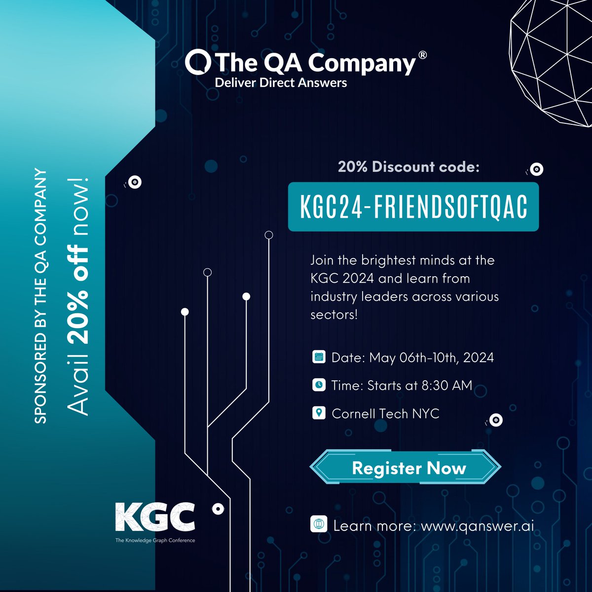 Attention, knowledge seekers! 

Ready to unlock a world of possibilities? 
@TheQACompany is thrilled to sponsor the upcoming @KGConference!

Grab the early bird discount with code:  KGC24-FRIENDSOFTQAC and enjoy a 20% off on your KGC 2024 registration! 🎉

Link in the comments👇