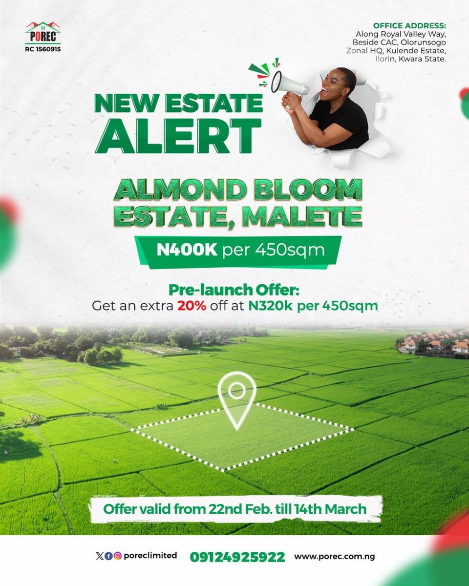 poreclimited's tweet image. New Estate Alert!

Introducing our newest land offering with an exclusive pre-launch discount of 20% off until March 14th. Don&apos;t miss out on this limited-time opportunity to invest in your dreams!

 #NewLandAlert #PreLaunchOffer #InvestmentOpportunity