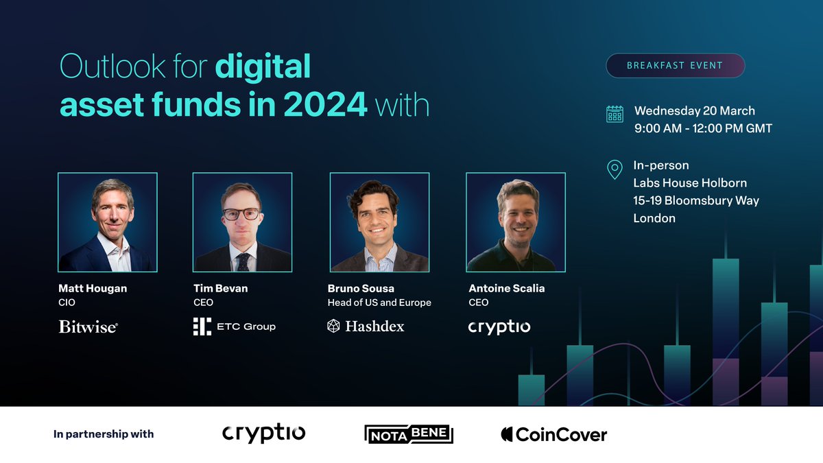 Cryptio (@cryptio_co) on Twitter photo You know what’s interesting these days? <a href="/Matt_Hougan/">Matt Hougan</a> , CIO, <a href="/BitwiseInvest/">Bitwise</a>, Bruno Sousa (<a href="/BRSHashdex/">Bruno Ramos de Sousa</a>), Head of US & Europe, <a href="/hashdex/">Hashdex</a> and Tim Bevan, CEO, <a href="/ETC_Crypto/">ETC CRYPTO</a> – talking about the future of digital asset funds.
This expert panel is taking place at our DAS <a href="/blockworksDAS/">Digital Asset Summit 2025</a> You know what’s interesting these days? <a href="/Matt_Hougan/">Matt Hougan</a> , CIO, <a href="/BitwiseInvest/">Bitwise</a>, Bruno Sousa (<a href="/BRSHashdex/">Bruno Ramos de Sousa</a>), Head of US & Europe, <a href="/hashdex/">Hashdex</a> and Tim Bevan, CEO, <a href="/ETC_Crypto/">ETC CRYPTO</a> – talking about the future of digital asset funds.
This expert panel is taking place at our DAS <a href="/blockworksDAS/">Digital Asset Summit 2025</a>