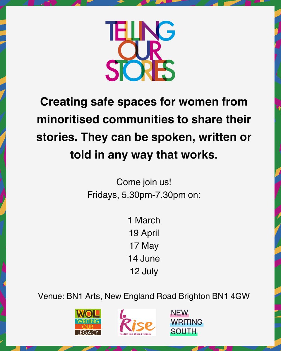 We're very pleased to be partnering with <a href="/BHwritinglegacy/">Writing Our Legacy | Covert Issue 5 out now!</a> and <a href="/riseuk/">RISE</a> on Telling Our Stories!

Take part and join us in a safe space for women of minoritised communities to share stories - written, spoken or told in any way that works.

Dates and information 👇
