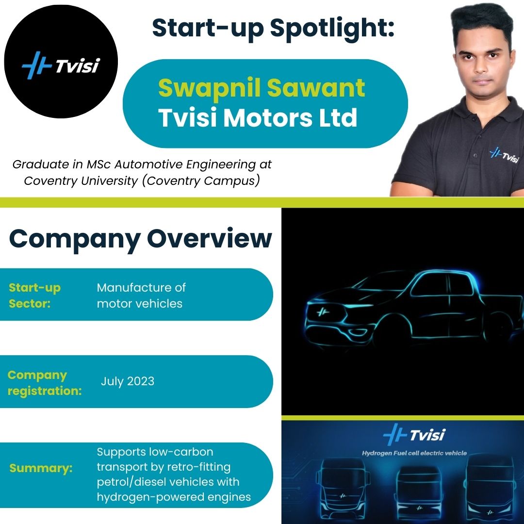 🎓🌟 Big applause to Swapnil for turning his visionary business idea into reality! 🚀 With dedicated perseverance and invaluable mentoring support by Coventry University team, Swapnil has transformed his dreams into the vibrant venture, Tvisi Motors. 🏎️🔋