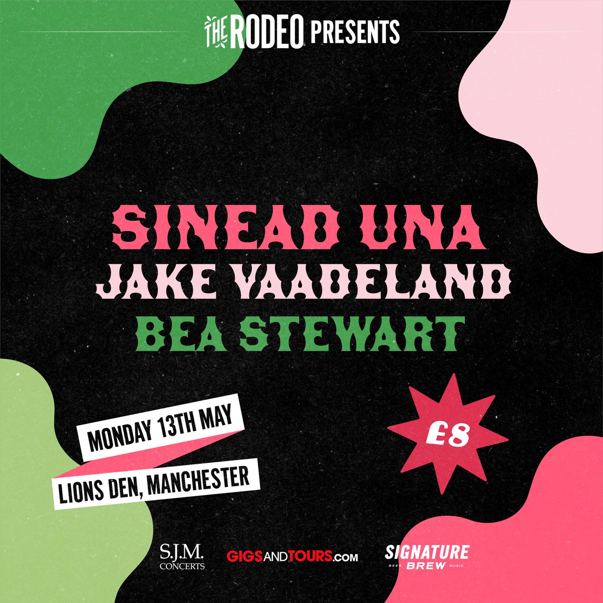 Don't miss @therodeomag presents @sineadunamusic, Jake Vaadeland and Bea Stewart at @LionsDenMcr in May ⚡️ Tickets on sale now! tix.to/Rodeo13May