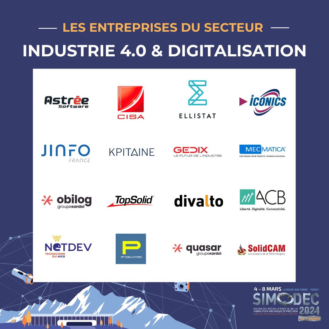 [🔎 Focus sur le secteur Industrie 4.0 &amp; Digitalisation]

Le Simodec - Salon du Décolletage et de la Fabrication Mécanique de précision approche à grands pas ! Pour l'occasion, découvrez les entreprises du secteur Industrie 4.0 &amp; Digitalisation qui seront présentes ! 

#simodec