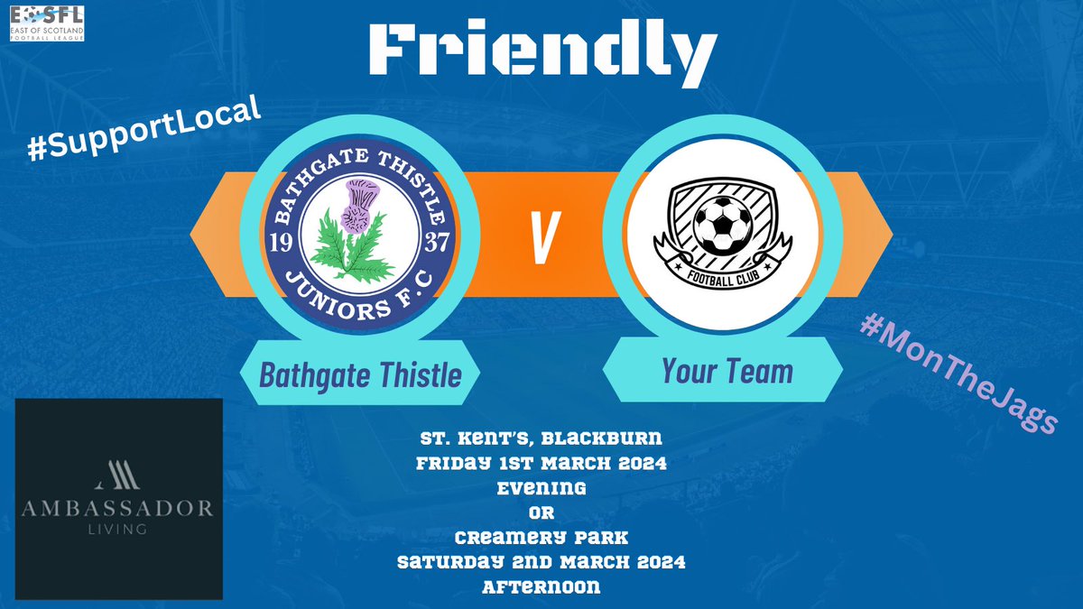 bathgatethistle's tweet photo. With another free weekend coming up so manager @GordonWilson88 is looking for a friendly to fill them void! 

Either Friday or Saturday if anyone in @EastScotlandFA is interested or has a free weekend themselves?

Reach out if you are interested! 

#MonTheJags https://t.co/zO1SKtALUf