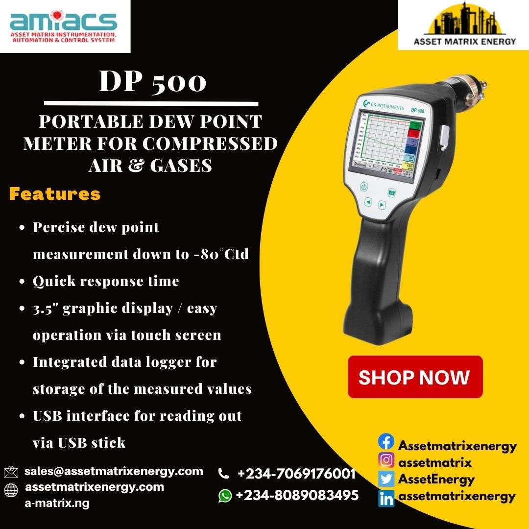 The dew point meter DP 500 with data logger is the ideal portable service instrument for dew point measurement for all types of dryers down to -80°Ctd dew point.

For more inquires!
sales@assetmatrixenergy.com
#assetmatrixenergy #dp500 #dewpoint #portable #CompressedAir