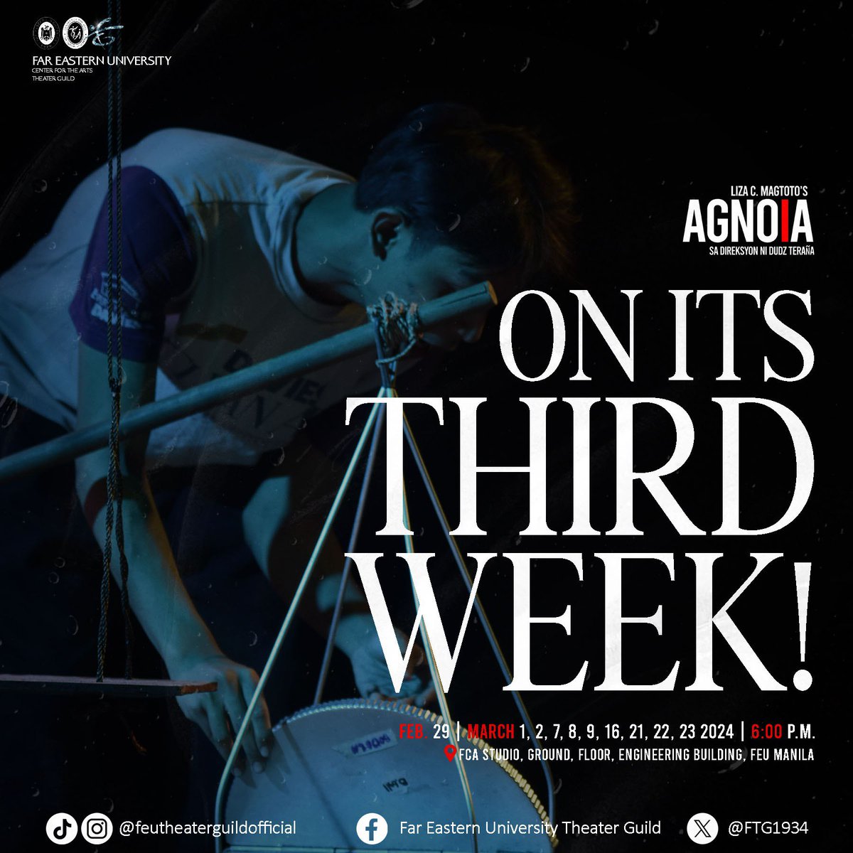 FTG1934's tweet photo. Natapos na ang dalawang linggong pagpapakilala ng mga bituin, ngunit maaari ka pang humabol sa pangatlong linggo ng pagtatanghal ng Agnoia! 💫 

Habol na sa show ngayong linggo!

Para sa tiket: https://t.co/mCRV9nZur1

#FTGAgnoia
#FTGNobenta https://t.co/rvZDItb7Wo