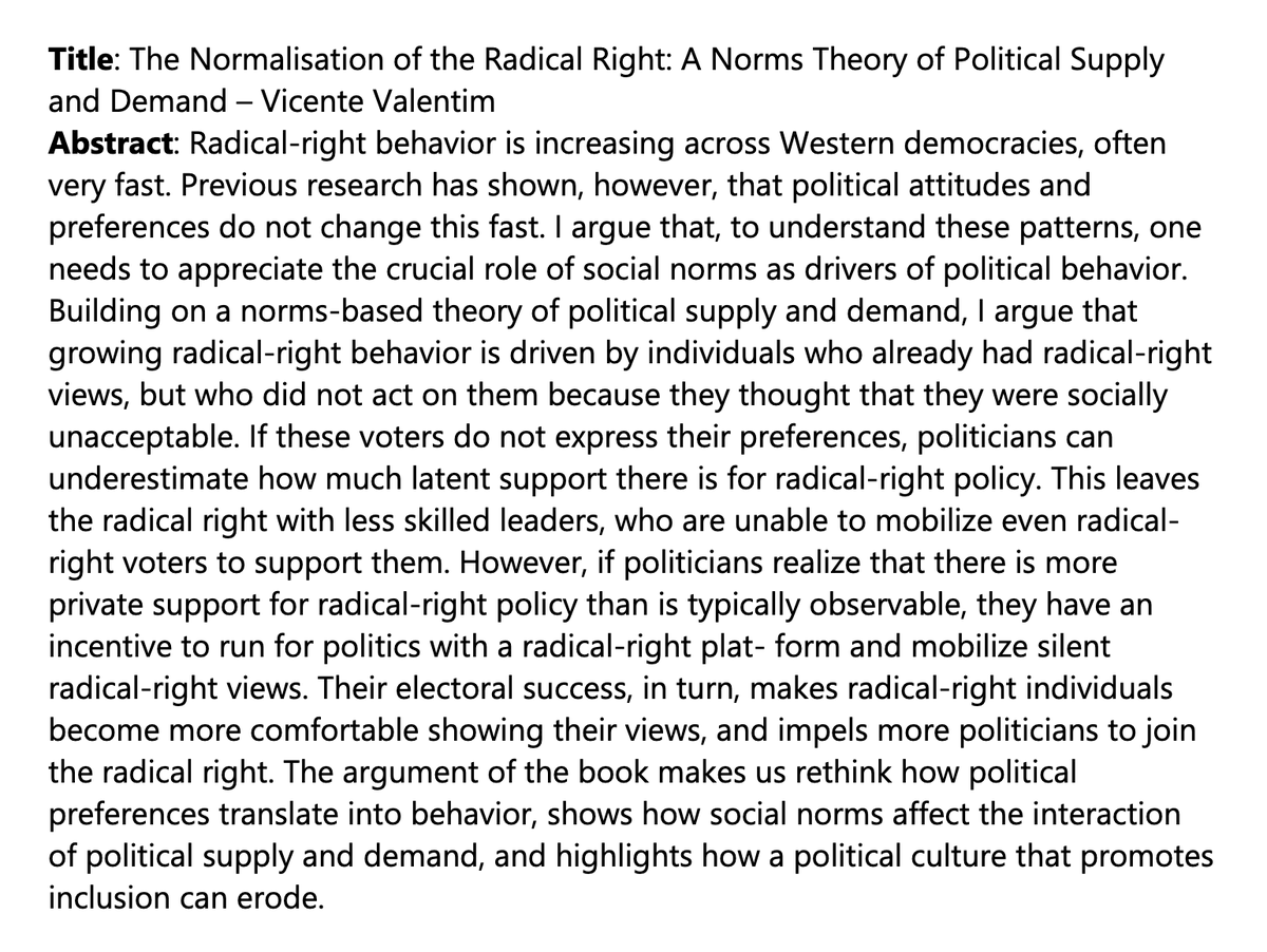 Really happy to be presenting 'The Normalization of the Radical Right' @iperg_ub @UniBarcelona tomorrow. Consider joining us if you are around. And thanks @cescamat @boixserra for the invitation.