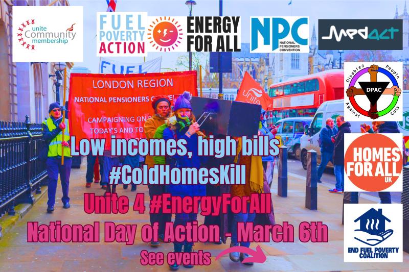 📢  Resist the Spring Budget

☀️ Join an event near you a week today

March 6 could be this government's final budget 🕰

Pensioners, tenants, disabled people and health workers will come together to #Unite4EnergyForAll

Find all events ➡️ fuelpovertyaction.org.uk