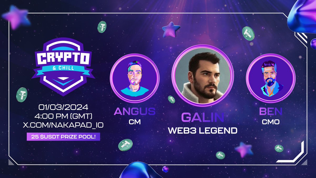 nakapad_io's tweet photo. Blast off with "Crypto &amp; Chill" - Your Weekly Web3 Digest! 🎙️

👥Special Guest @GalinDimitrovvv 
🗓️When: 01/03/2024 - 4pm (GMT)
📍Where: @nakapad_io X Space
💸Prize Pool: 25 $USDT

Tune in &amp; discover the latest crypto trends and updates with us! 🚀 https://t.co/KZ6uE9Zo0J