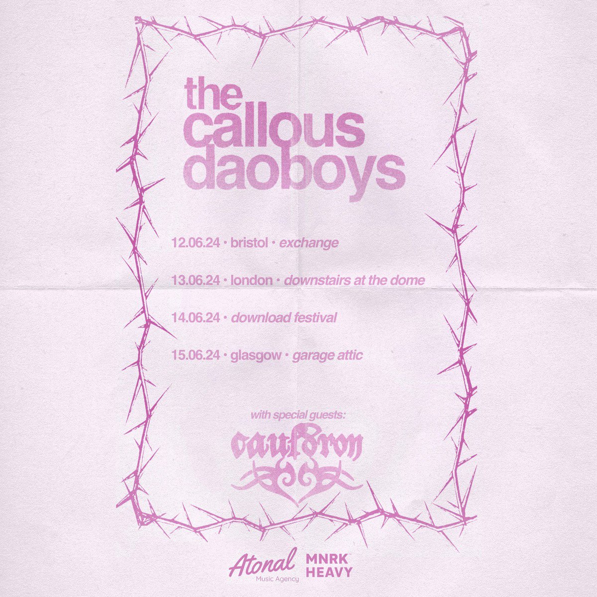 Excited to announce that we’ll be joining @callousdaoboys on their UK dates around Download Festival this June. Tickets available Friday 1st March for all dates. 📸 by @joestevenhart