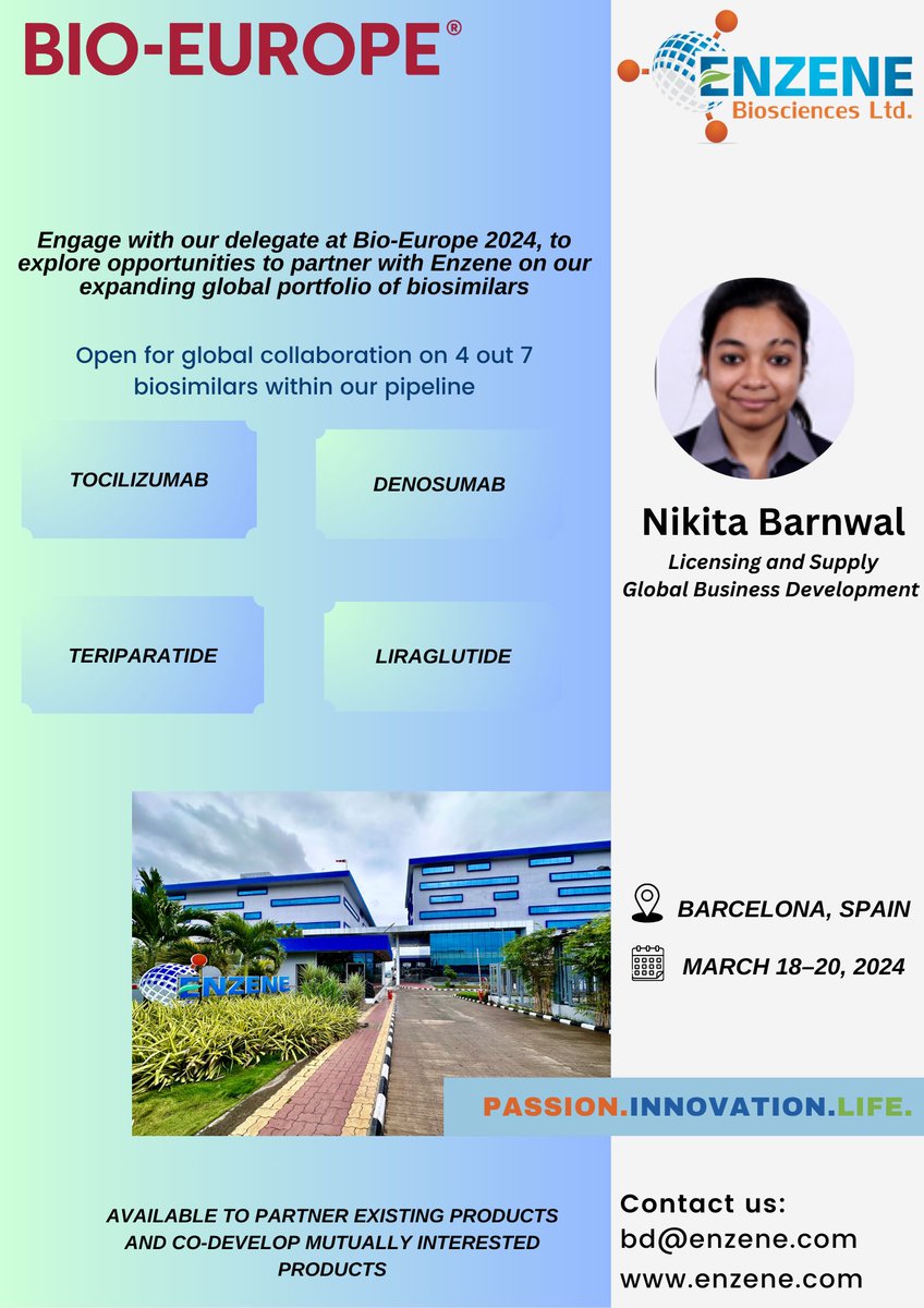 enzenebio's tweet photo. @enzenebio is all geared up to engage in insightful discussions about our biosimilar portfolio's potential for global expansion. Join our delegates at Bio-Europe 2024 and explore avenues for collaborating with us. See you in Spain! https://t.co/eixmI0NSbR