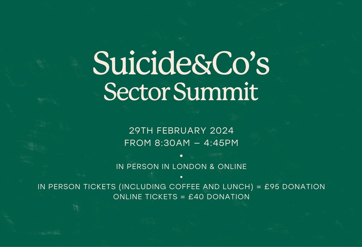 We’re proud to be showcasing the work of Amparo alongside other organisations, all working to better support people impacted by suicide. 

To book your place, visit: eventbrite.co.uk/e/suicidecos-s…