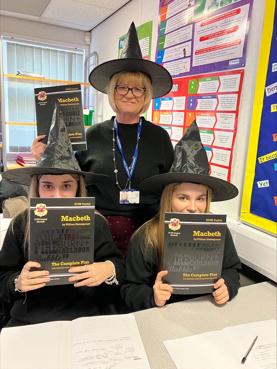 "Hubble bubble toil and trouble!"
Mrs Riach's year 10 group have begun studying Macbeth in class. To help make the learning stick we got the prop box out! Even the lovely Mrs Randall got involved in the role play!