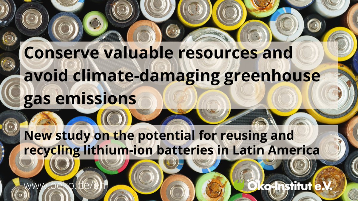 In Latin America, up to 2.8 million tonnes of #lithiumionbatteries could be recycled by 2050. #Reuse and #recycling save valuable resources and reduce greenhouse gases. New overview study with @the_IDB and Microenergy International: oeko.de/en/news/press-… #CircularEconomy