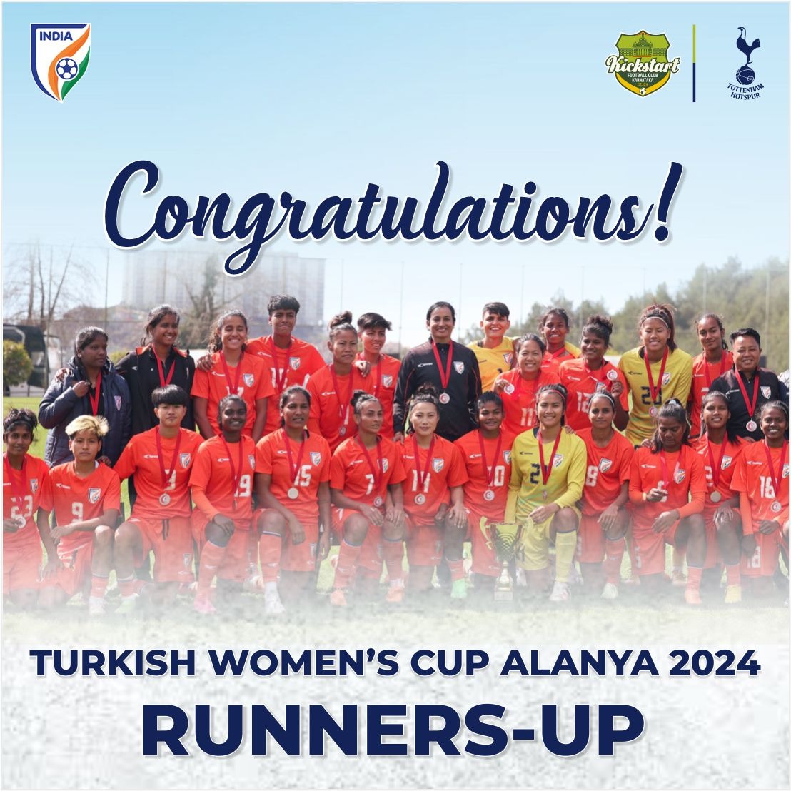 Our Tigresses bring the 🥈back home! 💙

Congratulations to the whole squad and especially the head coach Chaoba Devi and our girls, Dalima &amp; Karishma on a successful campaign! 🙌

#IndianFootball #TeamIndia #BlueTigresses #TurkishWomensCup #Backtheblues