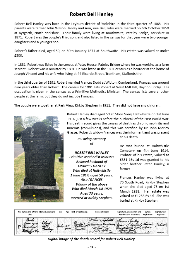 I've started researching/writing my second #Cemetery book. This time, it's about #Haltwhistle Cemetery. With about 6500 people buried there it'll only look at a few (5 - 10%) of them. Here's a page I've done today. #FamilyHistory #AncestryHour #LocalHistory #Genalogy #Hanley