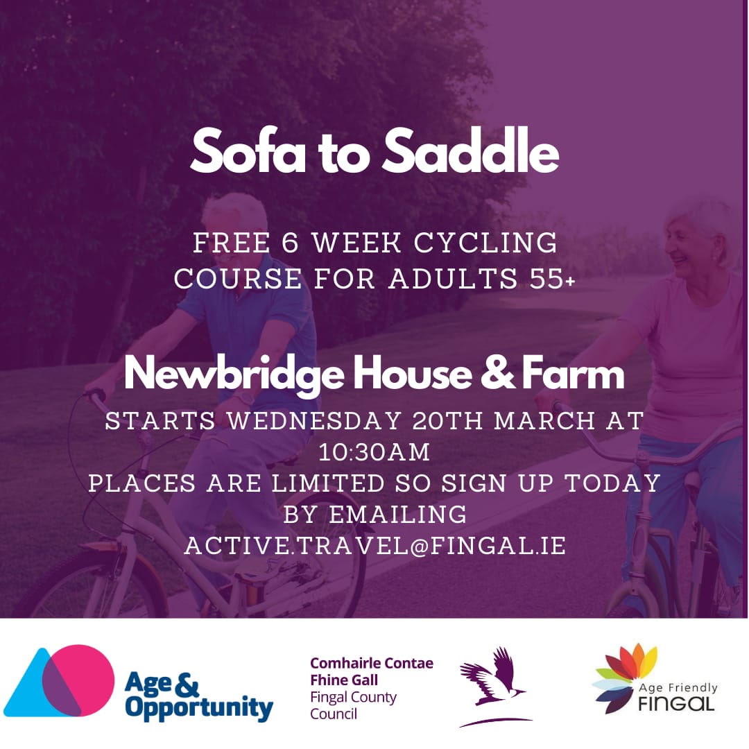 Fingal County Council (@fingalcoco) on Twitter photo Are you over 55? Interested in trying out cycling? Whether it's for exercise, travel or relaxation we want to help YOU get cycling. Sign up now for a free 6 week cycling course by emailing activetravel@fingal.ie
Lessons will take place each Wednesday morning from 20 March Are you over 55? Interested in trying out cycling? Whether it's for exercise, travel or relaxation we want to help YOU get cycling. Sign up now for a free 6 week cycling course by emailing activetravel@fingal.ie
Lessons will take place each Wednesday morning from 20 March