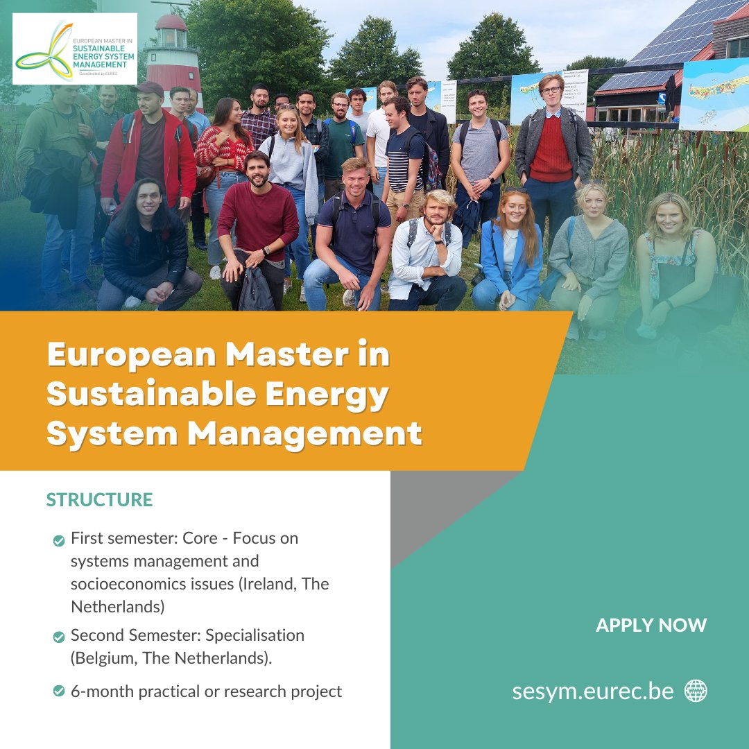 Do you want to work in the sustainable energy industry? The European Master in Sustainable Energy System Management will provide the skills to specialise in business case analysis, modelling, project design and implementation. 👉sesym.eurec.be #sustainableenergy