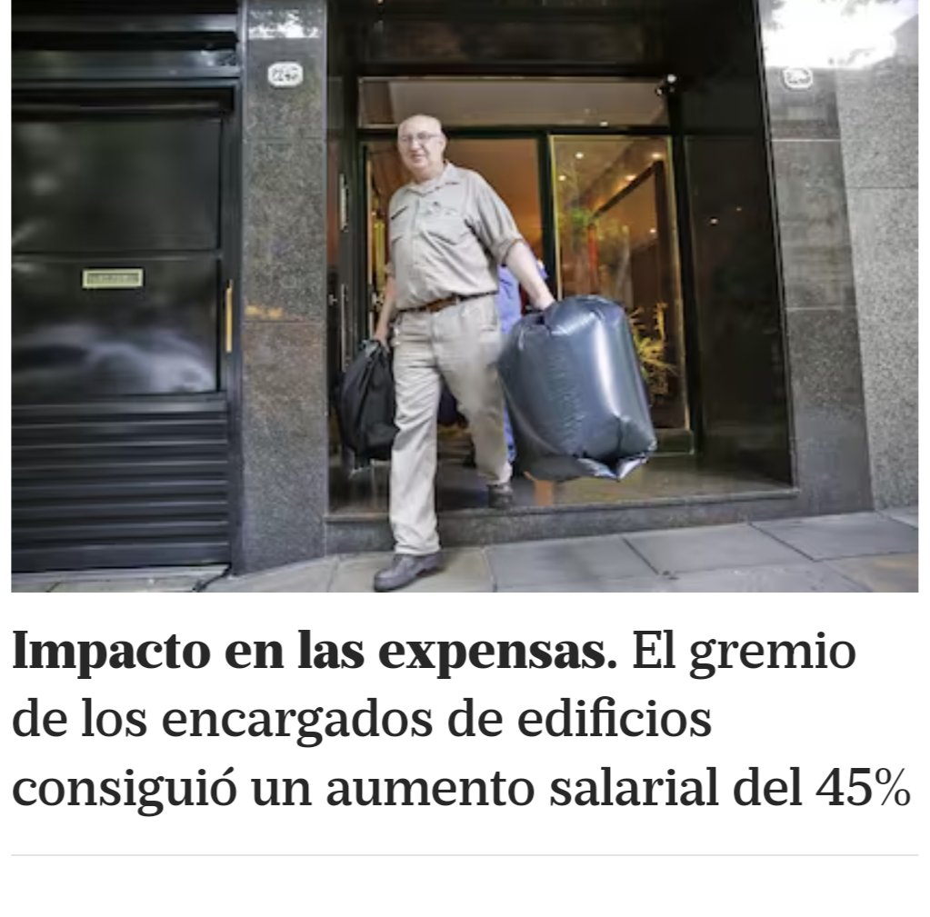 6 gambas de básico, casa gratis, 10 lucas por año de antigüedad; mil pesos por unidad por sacar la basura, 50% por “zona desfavorable”; extra de 21 lucas por mantenimiento de pileta.

Son el 80% de las expensas.
Ganan más que los propietarios.

Cuando DESREGULAMOS esto?
