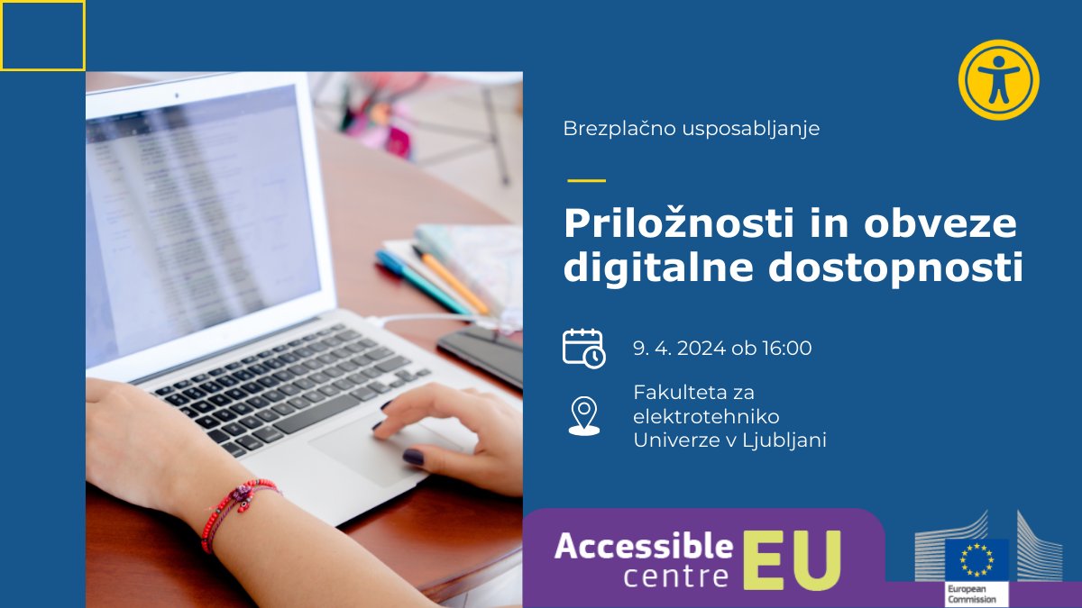 Pripravljamo brezplačno usposabljanje, kjer bomo skupaj osvojili znanje in spoznali orodja, ki bodo izboljšala dostopnost digitalnih proizvodov za vse uporabnike. Soorganizator je Evropski center virov za dostopnost – AccessibleEU #DigitalnaDostopnost #dostopnost #a11y