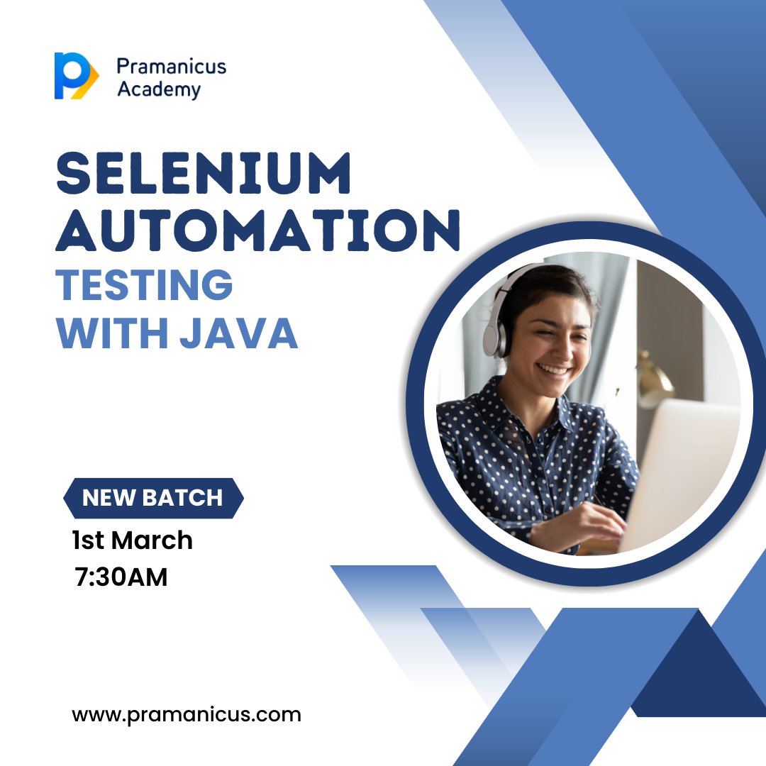 🚀 Ready to revolutionize your testing journey? Join our Selenium Automation Testing with Java batch starting March 1st at 7:30 AM! 🌐💻 Don't miss the opportunity to skill up and stay ahead! #Selenium #Java #AutomationTesting #TechTraining #pramanicus