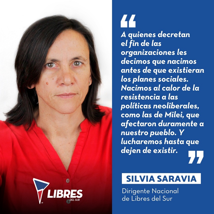 MARIAPRESS's tweet photo. Silvia Saravia (Libres del Sur) “Milei prometió en campaña que NO cerraría el POTENCIAR TRABAJO. A quienes decretan el fin de las organizaciones les decimos q nacimos antes de que existieran los planes sociales" +info y tel p/notas en https://t.co/JPT9mIOadS
@libresdelsurnet https://t.co/EWA3R1QD8p