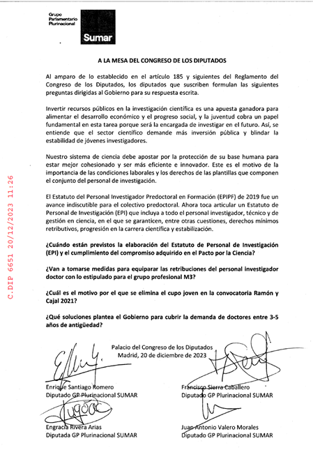 FJIprecarios's tweet photo. Agradecemos a @sumar que trasladara algunas de nuestras dudas sobre el futuro del #PersonalDeInvestigación a través de preguntas parlamentarias al Gobierno. 👇

😤Pero nos decepciona la insulsa respuesta ofrecida por @CienciaGob en cuestiones que merecen más concreción

Abrimos🧵 https://t.co/O6xnOEH3ve