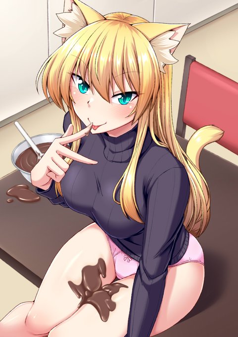 お姉さんの太ももにチョコをかけて舐めさせてもらった時の絵です。甘い香りにお姉さんの匂いが混じって漂ってくるの良かった。 