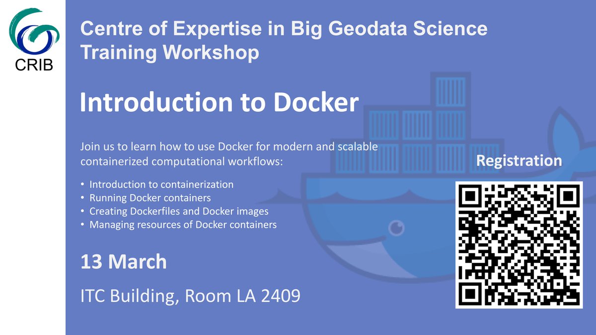 Do you want to #learn how to use #Docker to create #scalable containerized #computational #research workflows? Join our in-person training workshop on 13 March at ITC! Registration 👉itc.nl/about-itc/cent… <a href="/FacultyITC/">Faculty ITC | University of Twente</a> <a href="/ITCAlumni/">ITC Alumni (inactive)</a> @LibITC <a href="/OpenSciTwente/">@OpenSciTwente@akademienl.social</a> <a href="/utwentedcc/">@University of Twente - Digital Competence Centre</a>